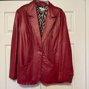Leather Jacket - Red - Denim & Co - 1X